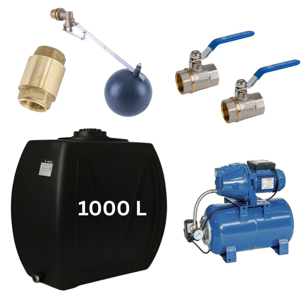 Kit „Trinkwasser 1000L“ mit Wassertank Narrow Mavil (Schwarz) und Hauswasserwerk Speroni | Trinkwassertanks |  |