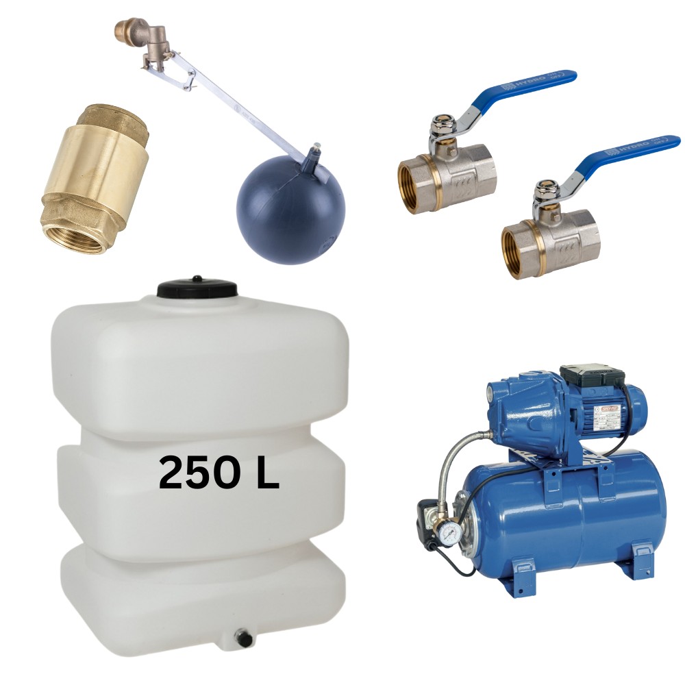 Kit „Trinkwasser 250L“ mit Wassertank Mavil (weiß, rechteckig) und Hauswasserwerk Speroni | Trinkwassertanks |  |