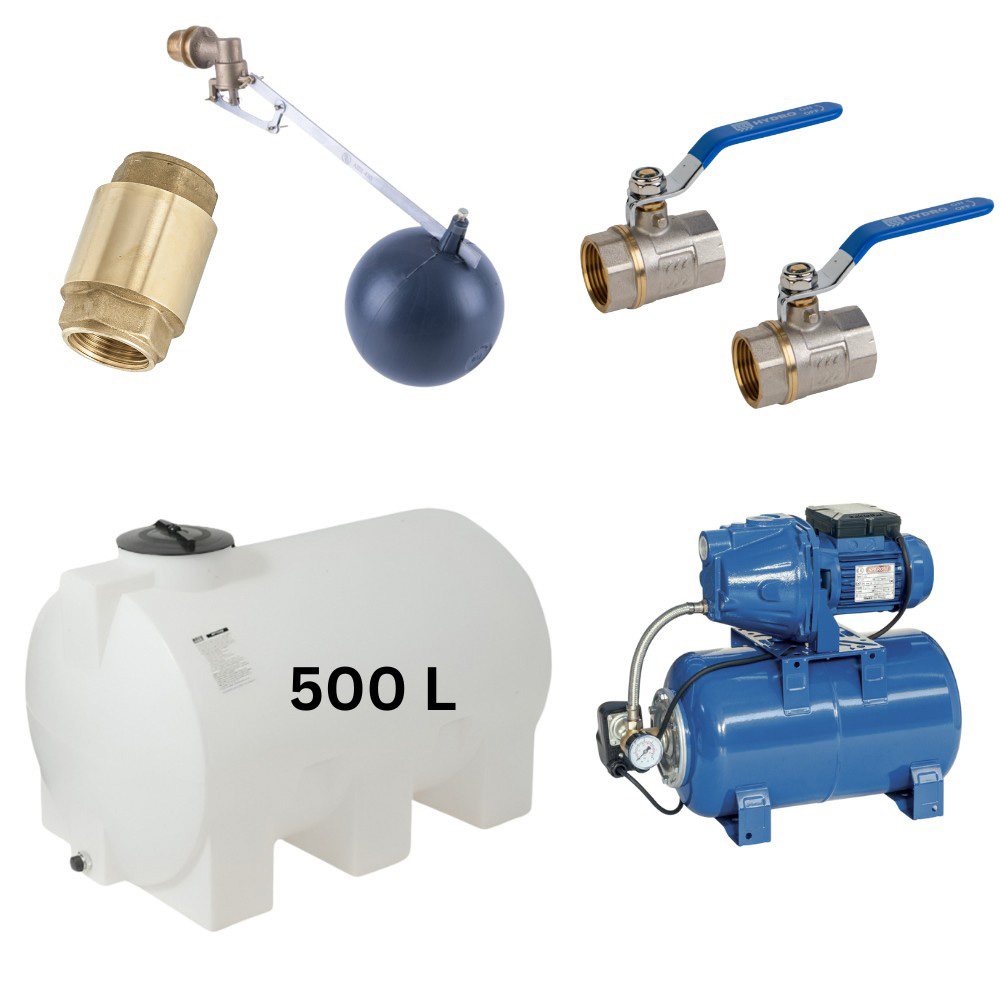 Kit „Trinkwasser 500L“ mit Wassertank Mavil (weiß, horizontal) und Hauswasserwerk Speroni | Trinkwassertanks |  |