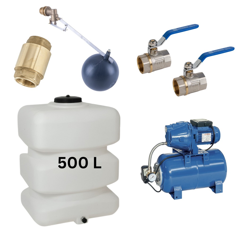 Kit „Trinkwasser 500L“ mit Wassertank Mavil (weiß, rechteckig) und Hauswasserwerk Speroni | Trinkwassertanks |  |