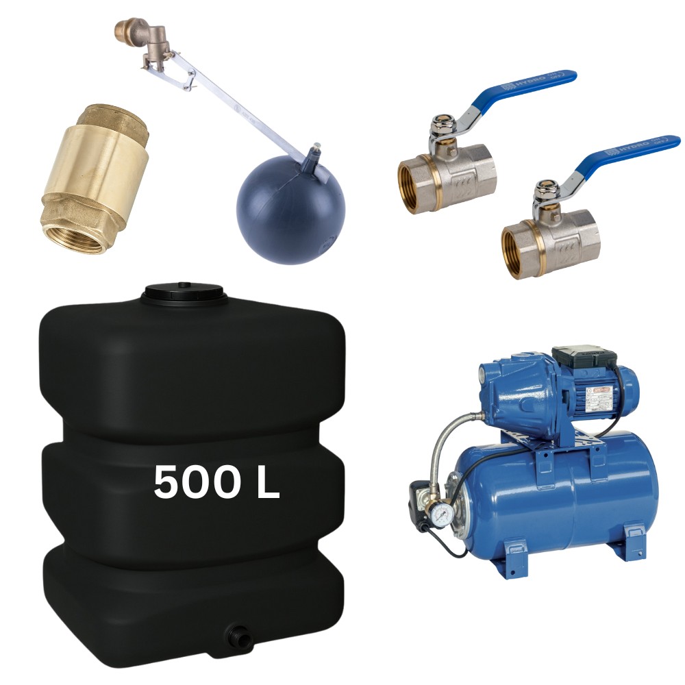Kit „Trinkwasser 500L“ mit Wassertank Mavil (schwarz, rechteckig) und Hauswasserwerk Speroni | Trinkwassertanks |  |