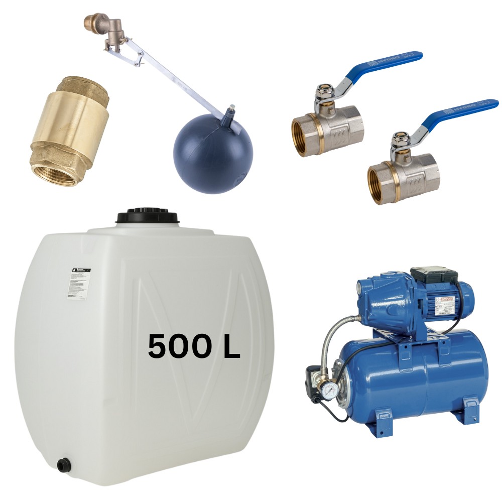 Kit „Trinkwasser 500L“ mit Wassertank Narrow Mavil (weiß) und Hauswasserwerk Speroni | Trinkwassertanks |  |