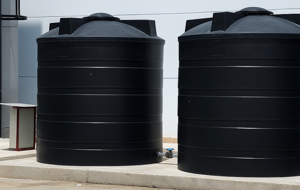 Black drinking water storage tanks